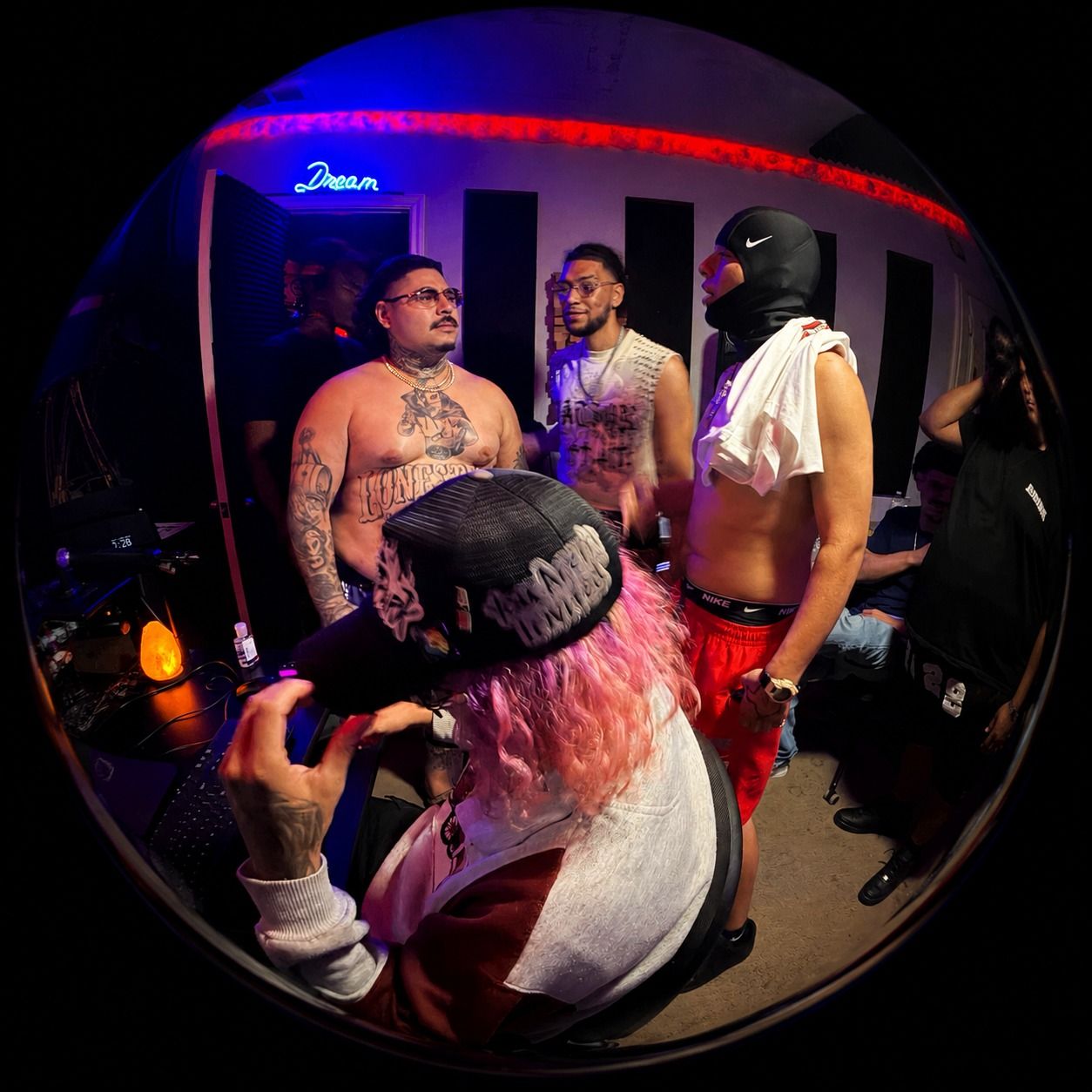 Fisheye shot of a packed late-night session
